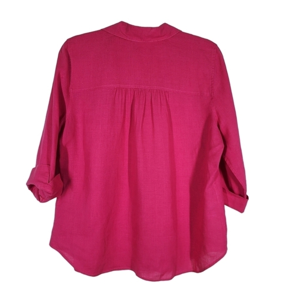 CHICO'S LINEN BUTTON FRONT BLOUSE - Picture 4 of 8